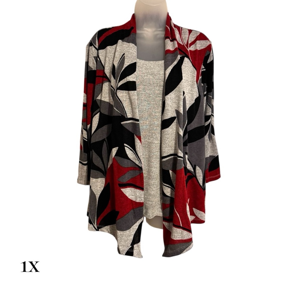 Alfred Dunner Red and Black Leaf Mock Twinset  PLUS 1X